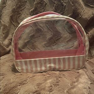 Pink and White Strip Makeup Bag